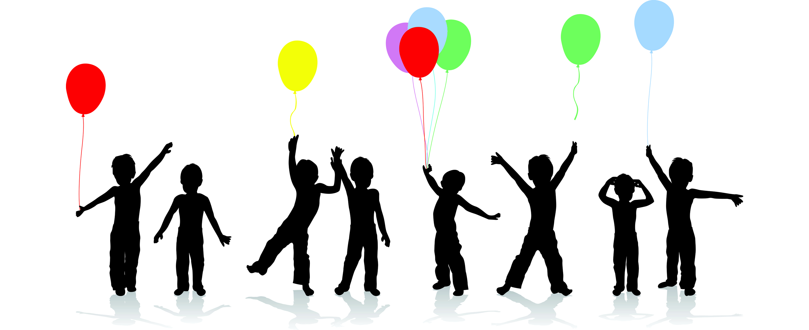 Children in a row with balloons