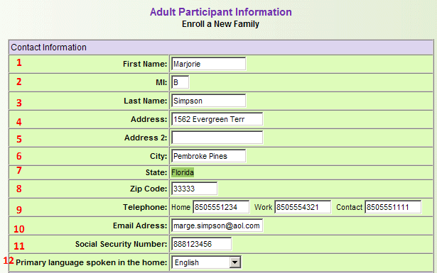 The Enroll a New Family screen.